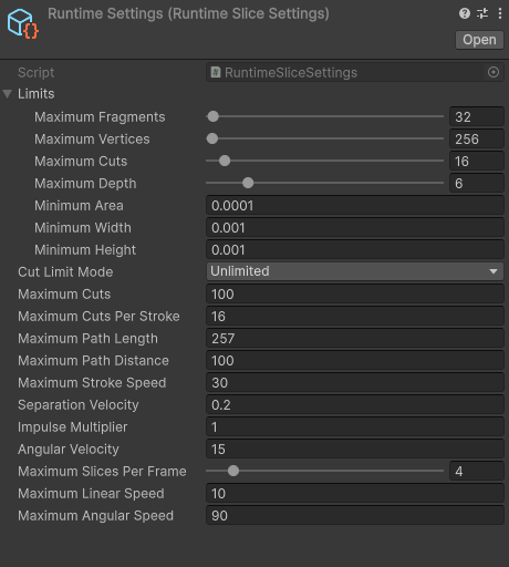 Runtime Slice Settings Inspector with geometry, cut policy, path, motion and per-frame controls