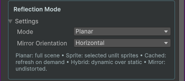 Reflection Mode dropdown and Mirror Orientation setting
