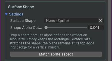Surface Shape field, Shape Alpha Cutoff and Match sprite aspect action