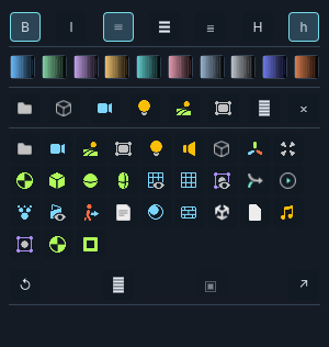 Expanded Quick Window with formatting buttons, ten gradients, thirty icons and row actions