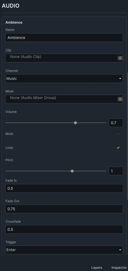 New track named Ambience with no clip and the Music channel selected