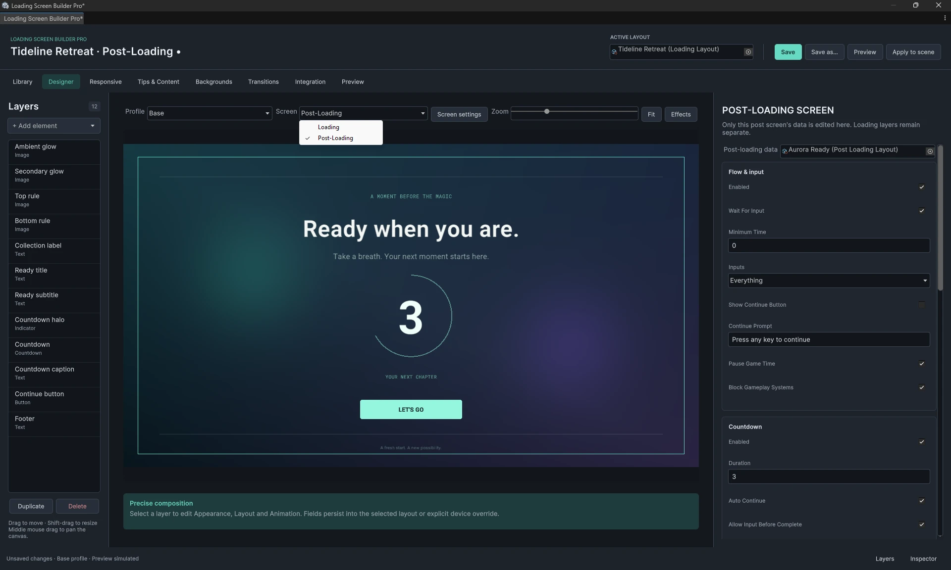 Post-Loading document with Aurora Ready and its separate layer list
