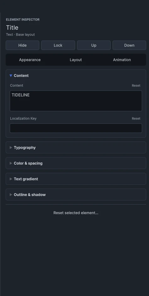 Appearance Content controls for a selected Title text layer