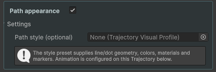 Path appearance toggle and visual profile assignment