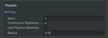 Projectile Physics settings for a native Rigidbody mode